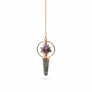 Cosmic Navigator – Zwei Stück drehbar Merkaba Stern in Kupfer Pendel – Amethyst & Labradorit