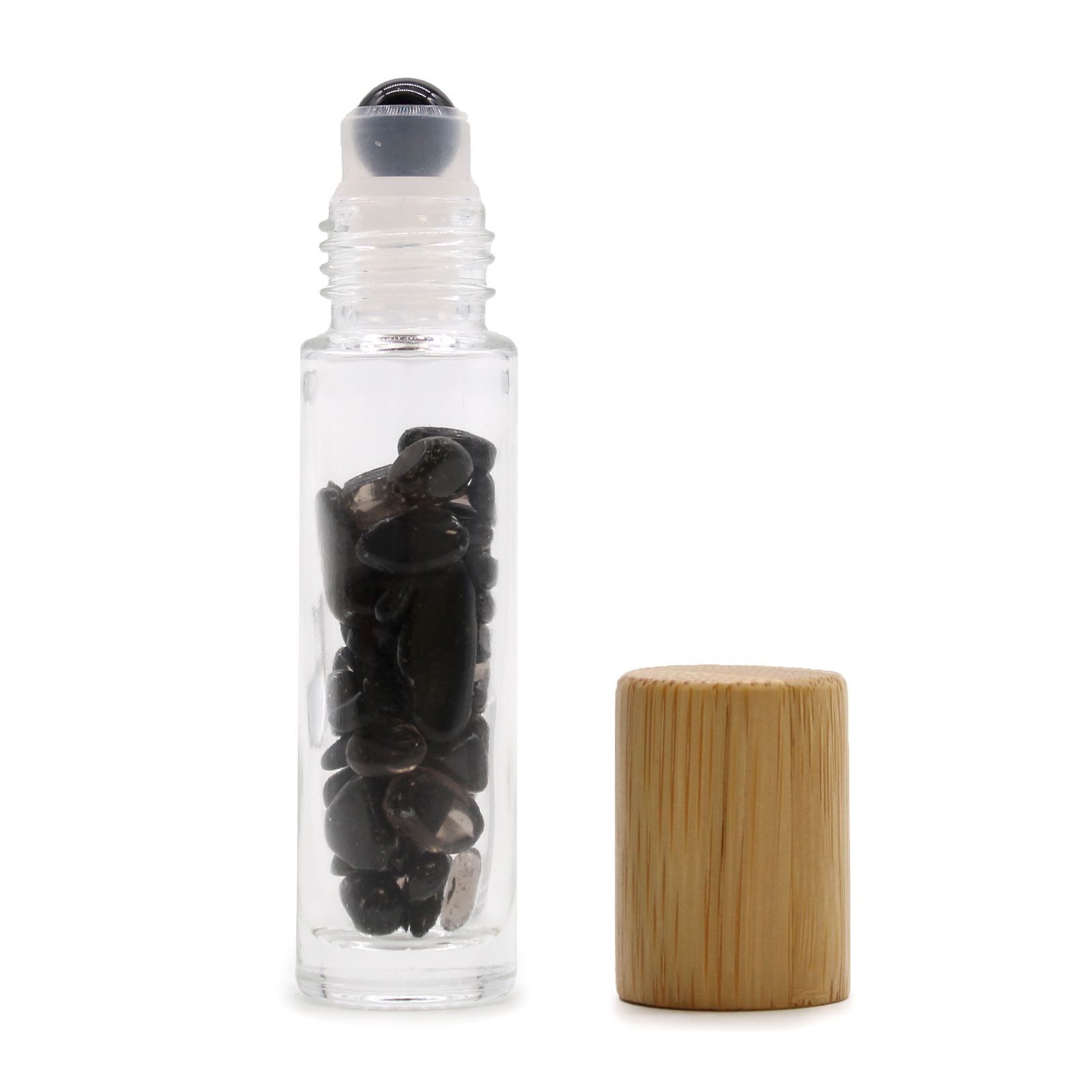 Edelstein-Roll-on-Flasche – Schwarzer Turmalin – 5 ml, Holzverschluss