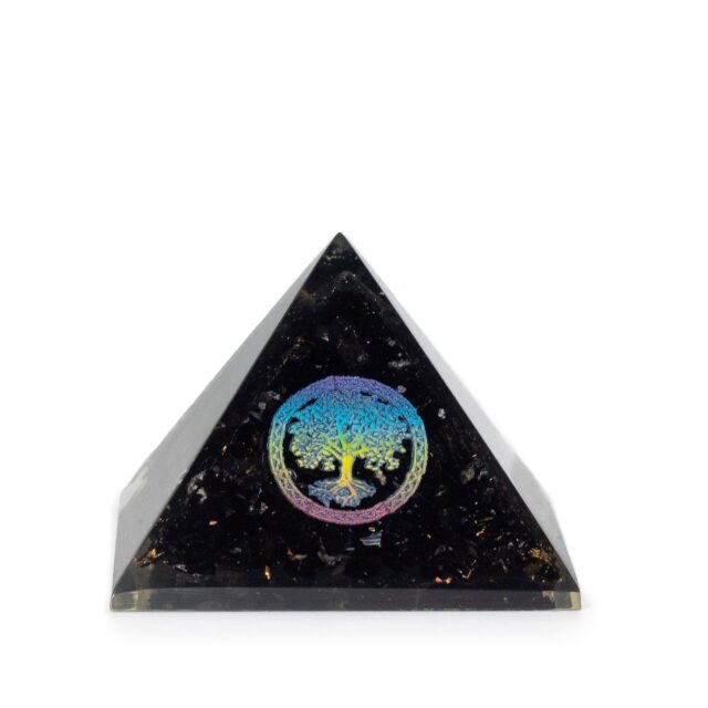 Klein Orgonit-Pyramiden 5.5x4.5 cm – Lebensbaum – Schwarzer Turmalin Chips