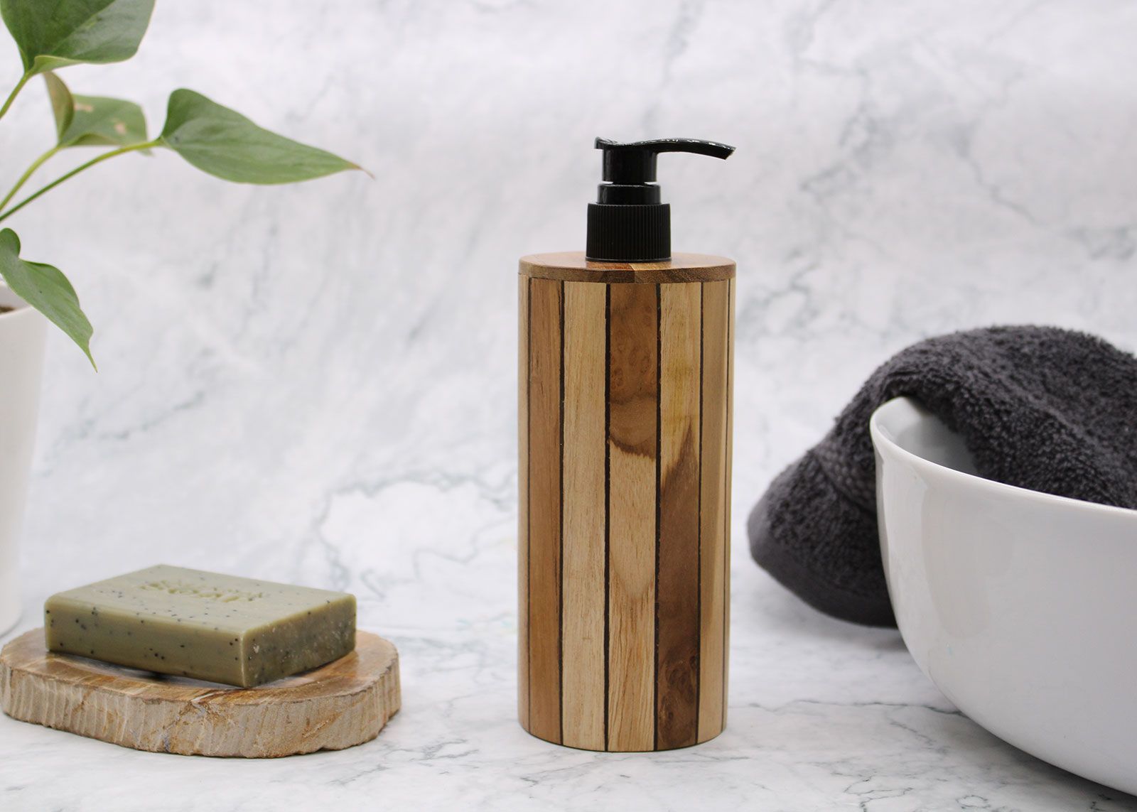 Seifenzubehör – Natur Teakwood Seifenspender – Rund – Bild 3