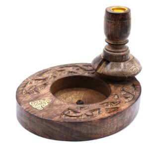 Räucherhalter – klein Mangoholz Rückfluss – Messing Buddha