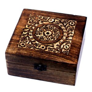 Aromatherapie-Ölbox aus Mangoholz – 25 Flaschenplätze – Blumenmotiv