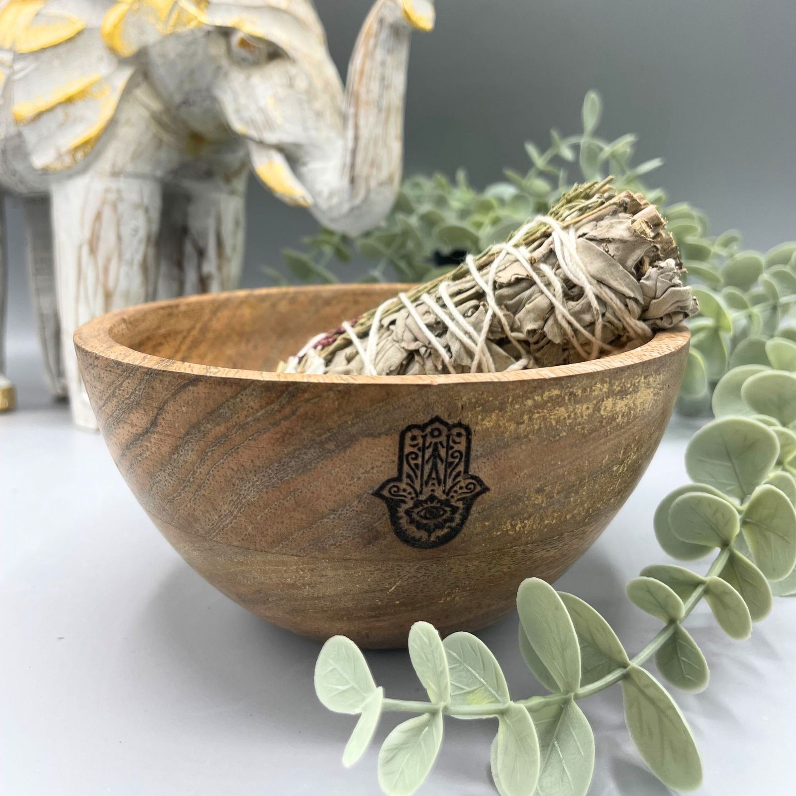Räucherhalter – aus Holz Räucher – und Ritualschale – Hamsa – 14x7 cm – Bild 2