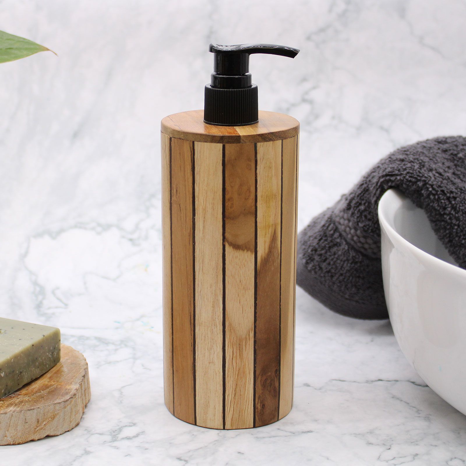 Seifenzubehör – Natur Teakwood Seifenspender – Rund – Bild 2