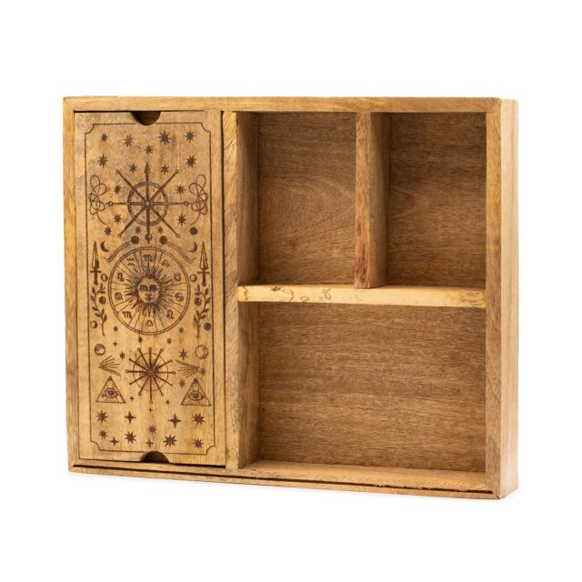 Tarotbox mit vier Fächern und Kartenhalter