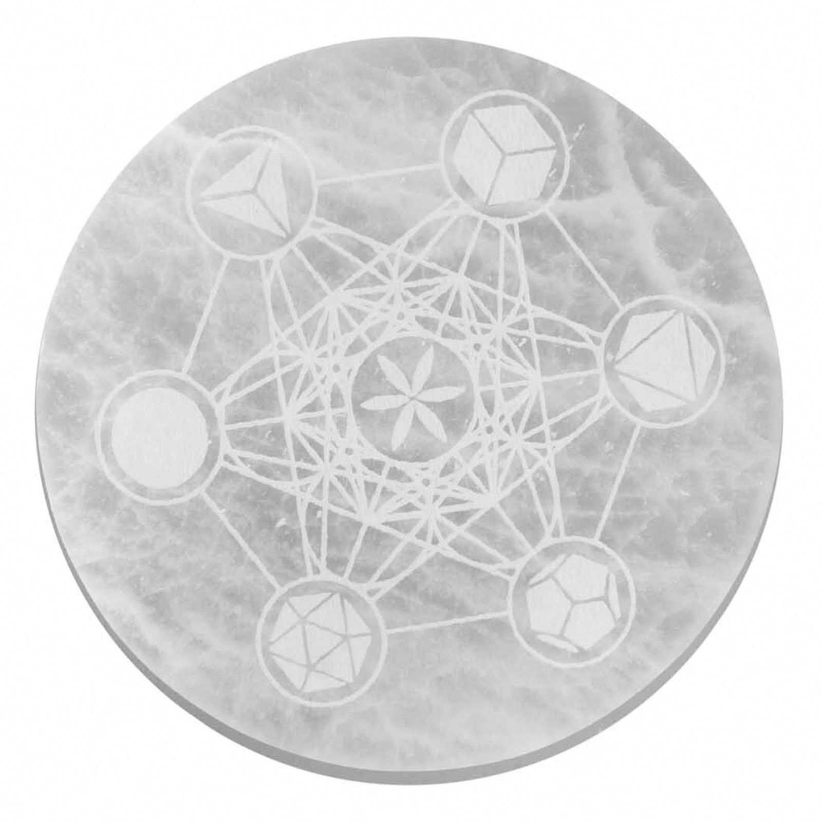 Große Selenit-Ladeplatte 18 cm – Sacred Geometry