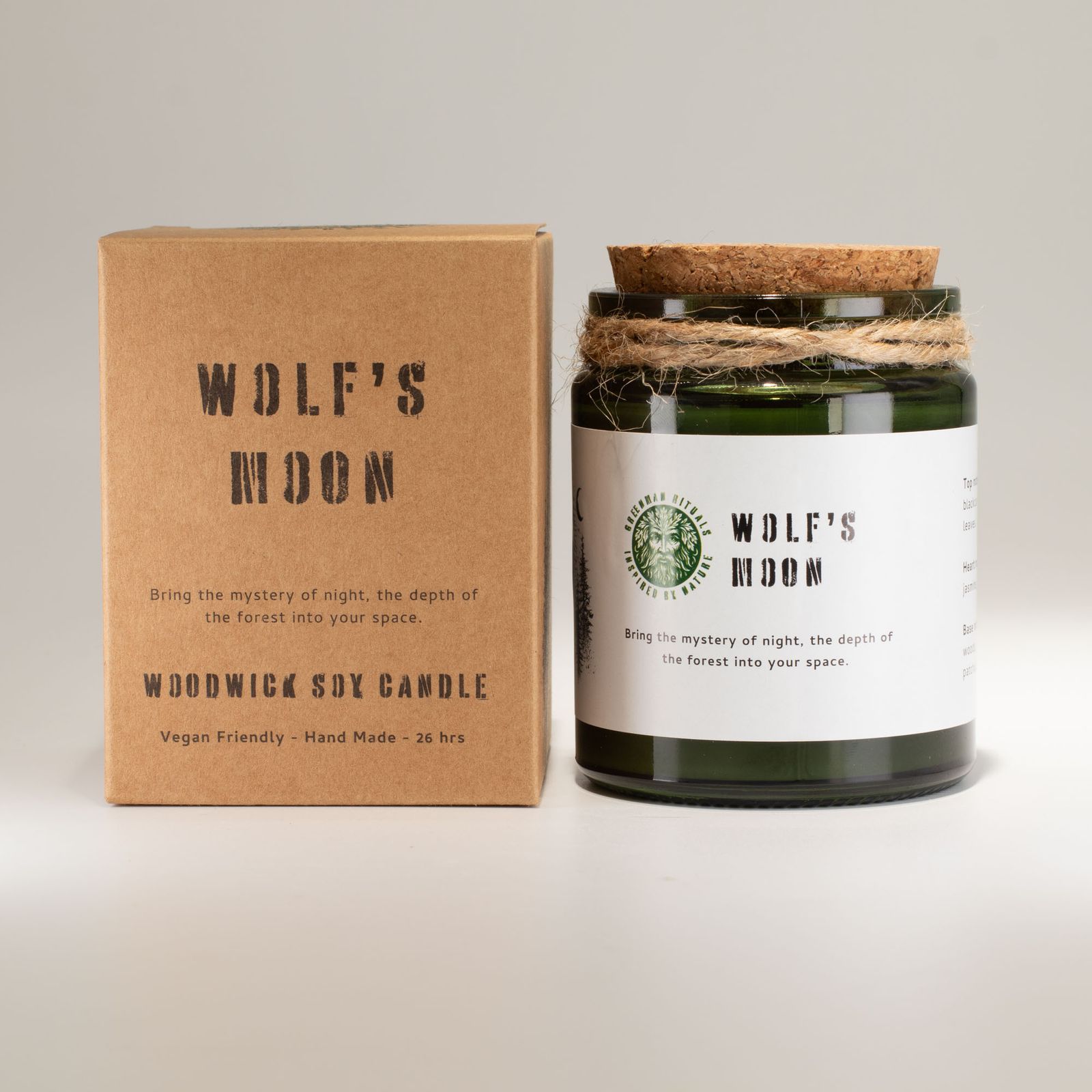 Sojawachskerze – Greenman Holzdocht Sojakerze – Wolf's Mond – Bild 2