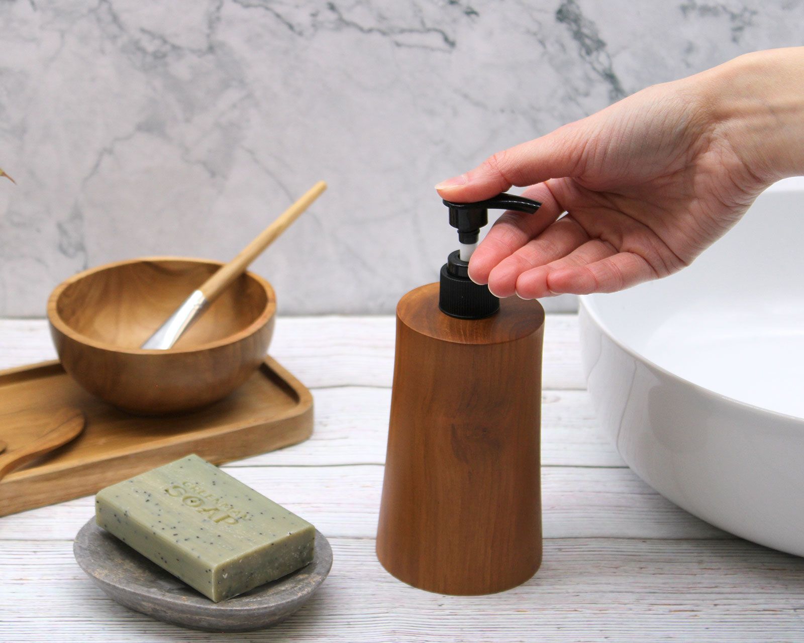 Seifenzubehör – Natur Teakwood Seifenspender – Taper – Bild 13