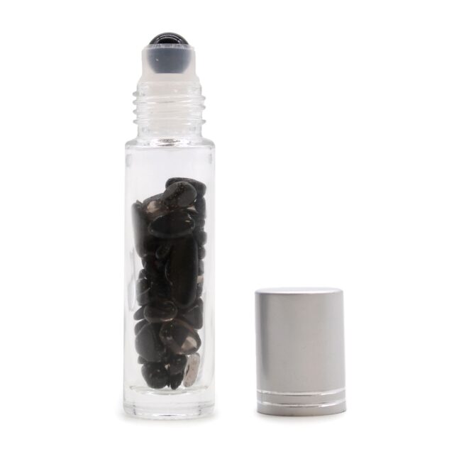 Edelstein-Roll-on-Flasche – Schwarzer Turmalin – 5 ml, silberfarbener Verschluss