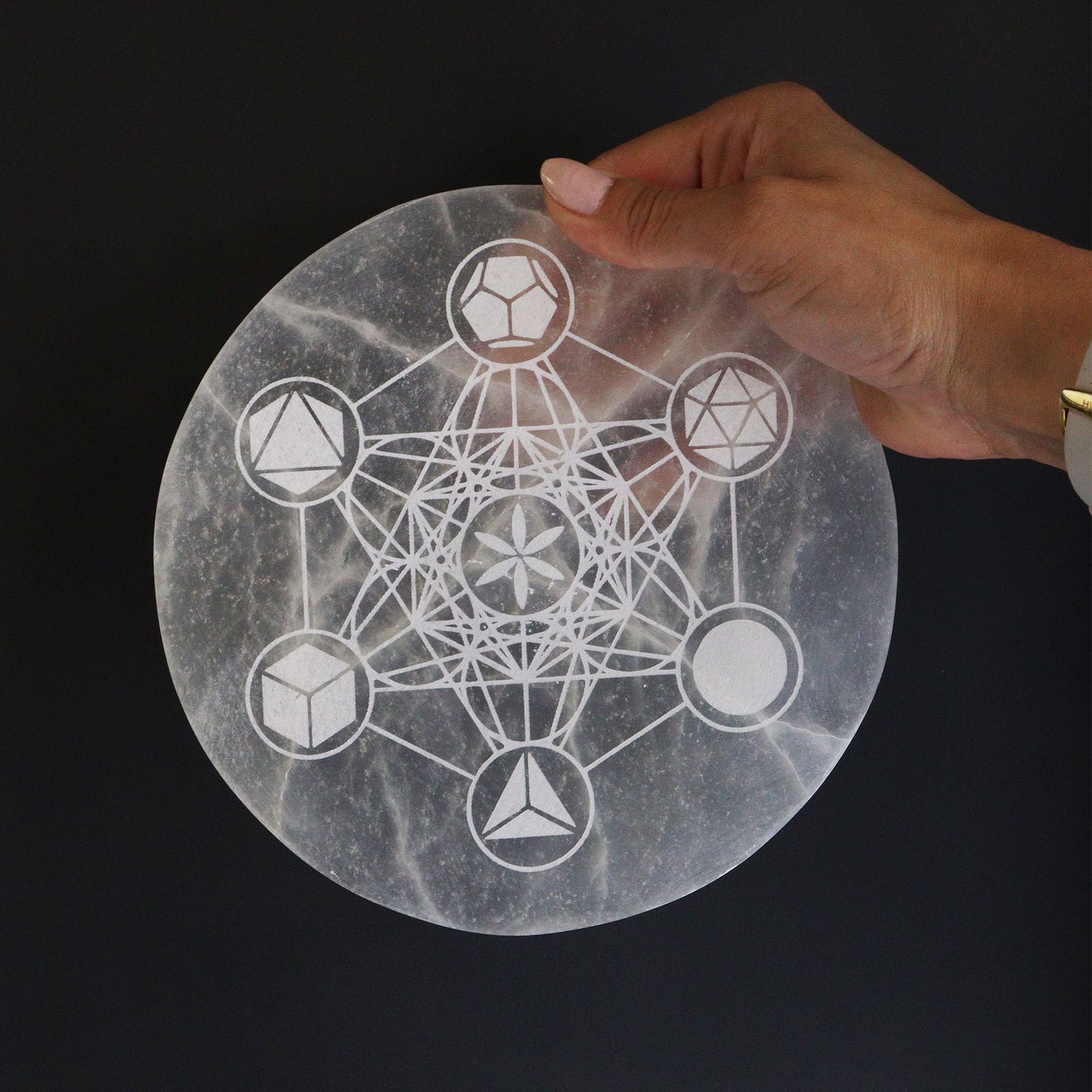 Große Selenit-Ladeplatte 18 cm – Sacred Geometry – Bild 2