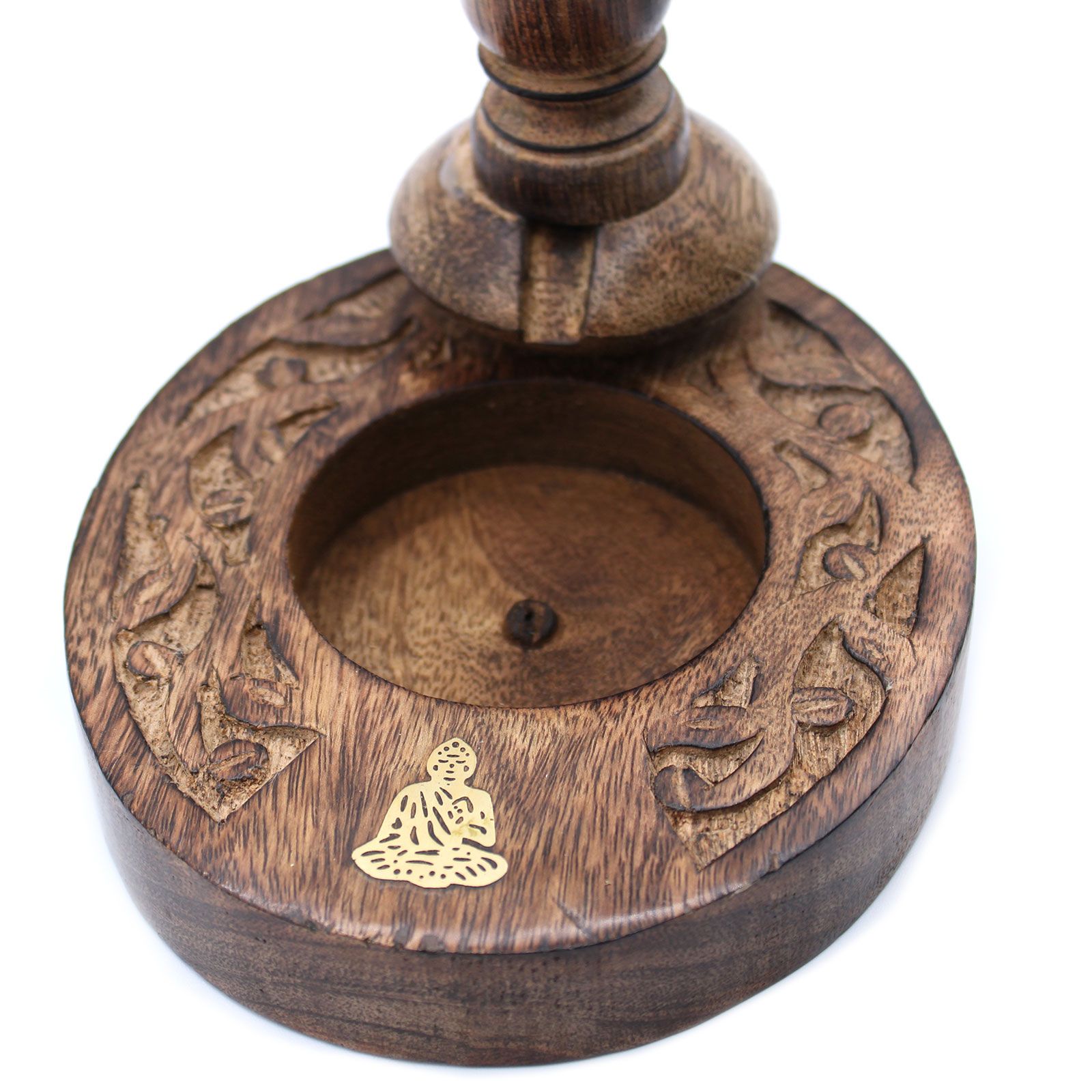 Räucherhalter – klein Mangoholz Rückfluss – Messing Buddha – Bild 5