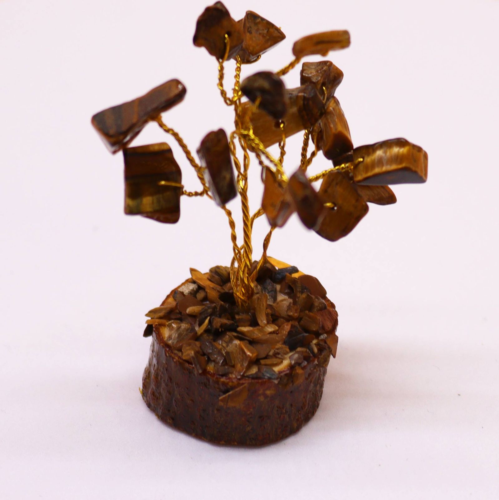 Mini-Edelsteinbaum mit Holzsockel – Tigerauge (15 Steine) – Bild 2
