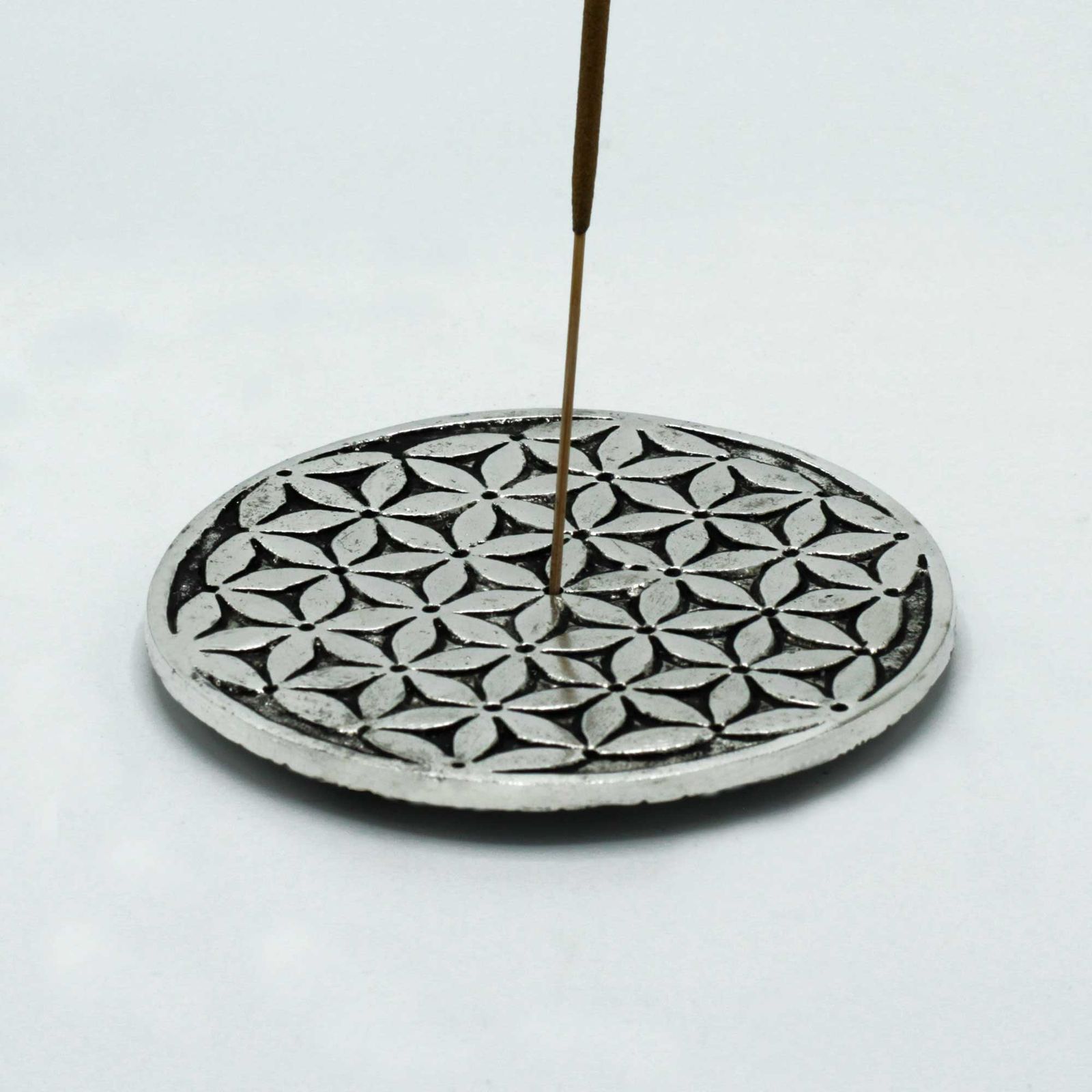 Räucherhalter – poliert Aluminium Blume des Lebens 11 cm – Bild 2