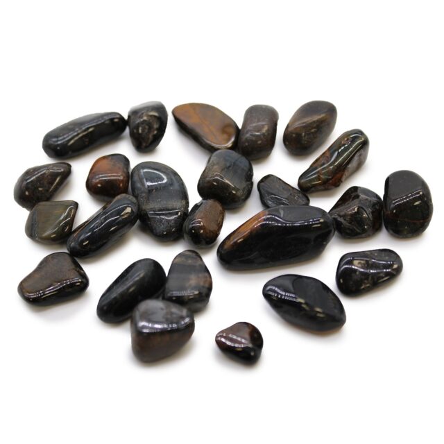 24er-Set kleine afrikanische Trommelsteine – Tigerauge – Blau