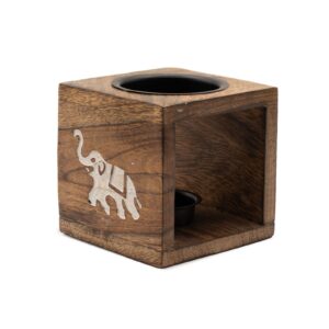 Duftlampe aus Mangoholz, quadratisch – Elefant