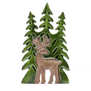 Walddeko aus Mangoholz – Hirsch im Wald 3D-Motiv, 25x15 cm