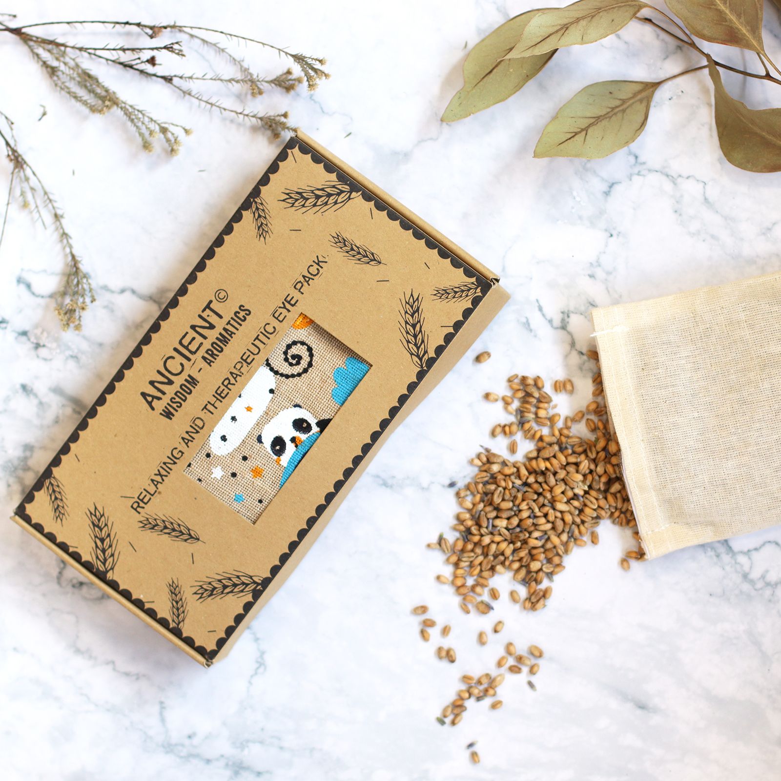 Massage-Accessoire – Augenkissen mit Lavendel aus Baumwolle und Jute in Geschenkbox – Sleepy Panda – Bild 7