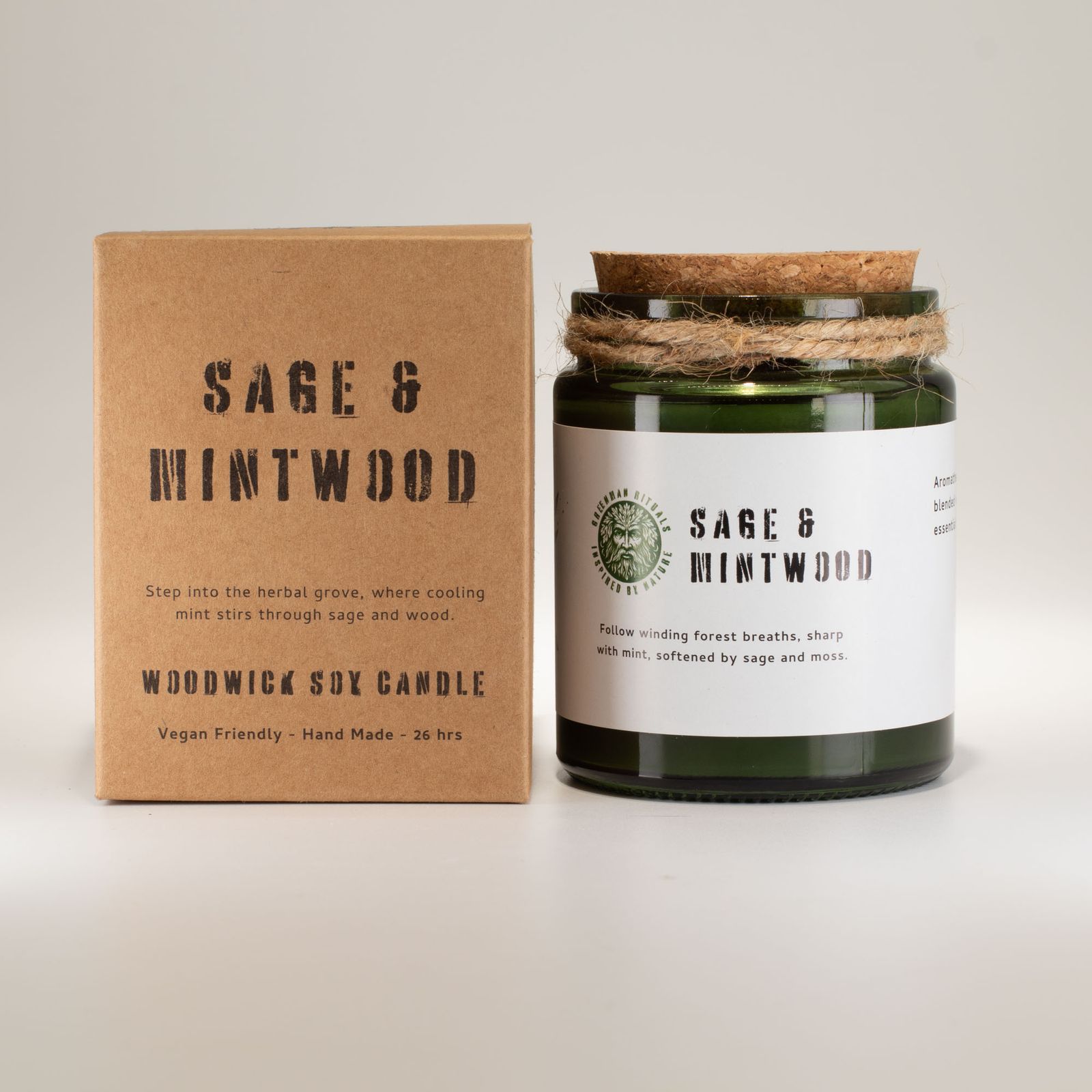 Sojawachskerze – Greenman Holzdocht Sojakerze – Salbei & Mintwood – Bild 2
