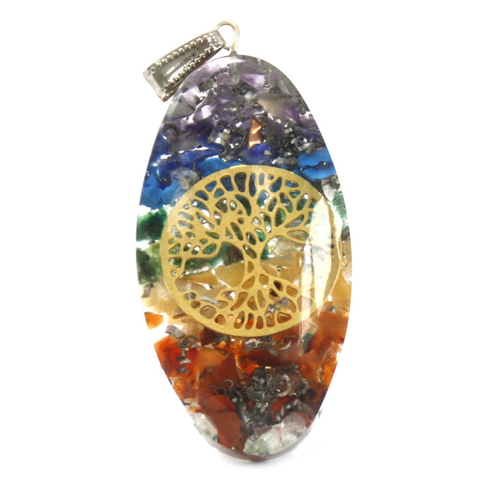 Anhänger – 7 Stein Chakra Oval mit Baum