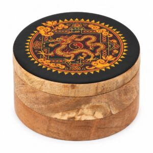 Emaillierte Box – rund – Drache und Yin-Yang
