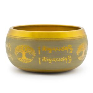 Groß Aluminium-Klangschale – Buddha Lebensbaum – Kupfer Farbe (19 cm)