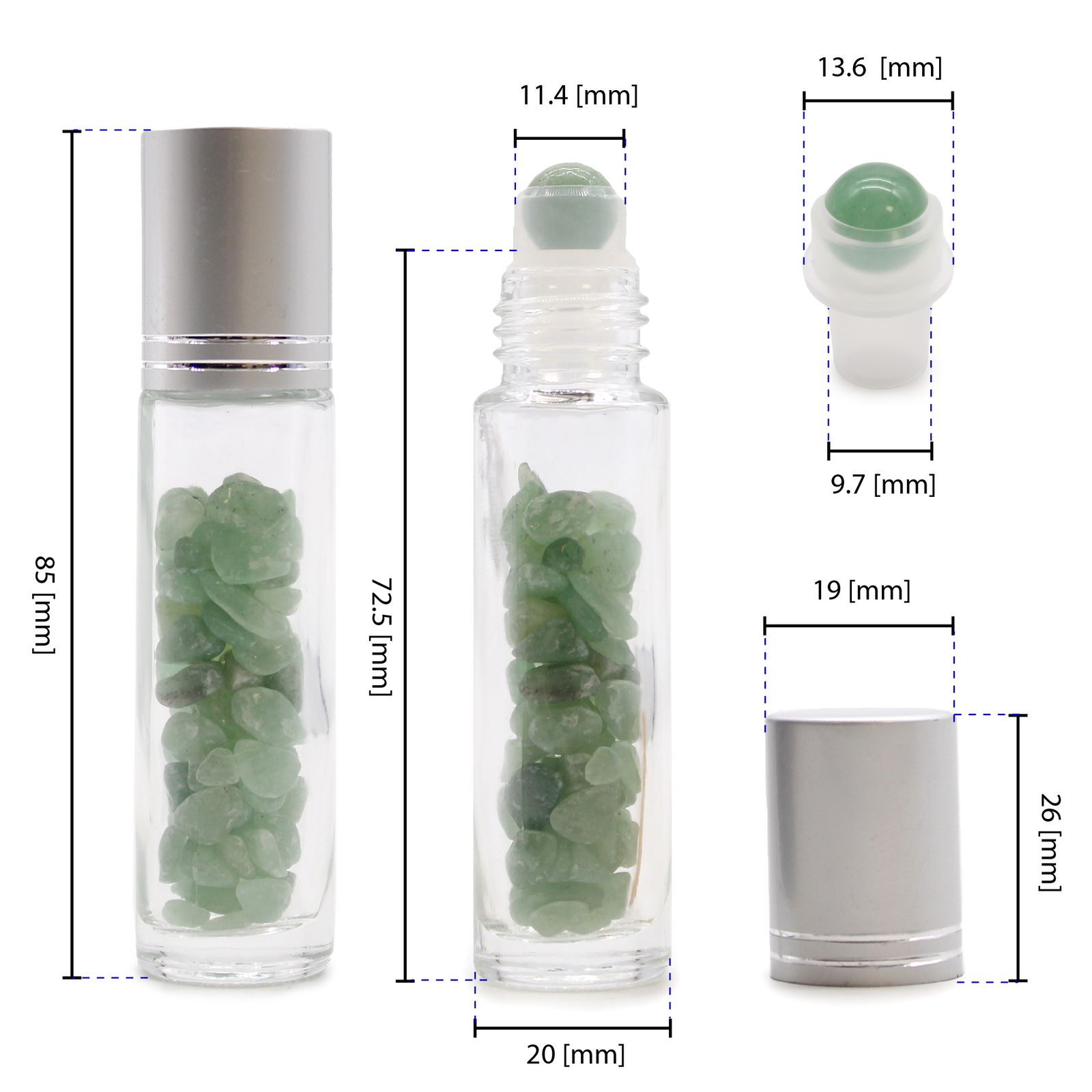 Edelstein-Roll-on-Flasche – Amethyst – 5 ml, silberfarbener Verschluss – Bild 3