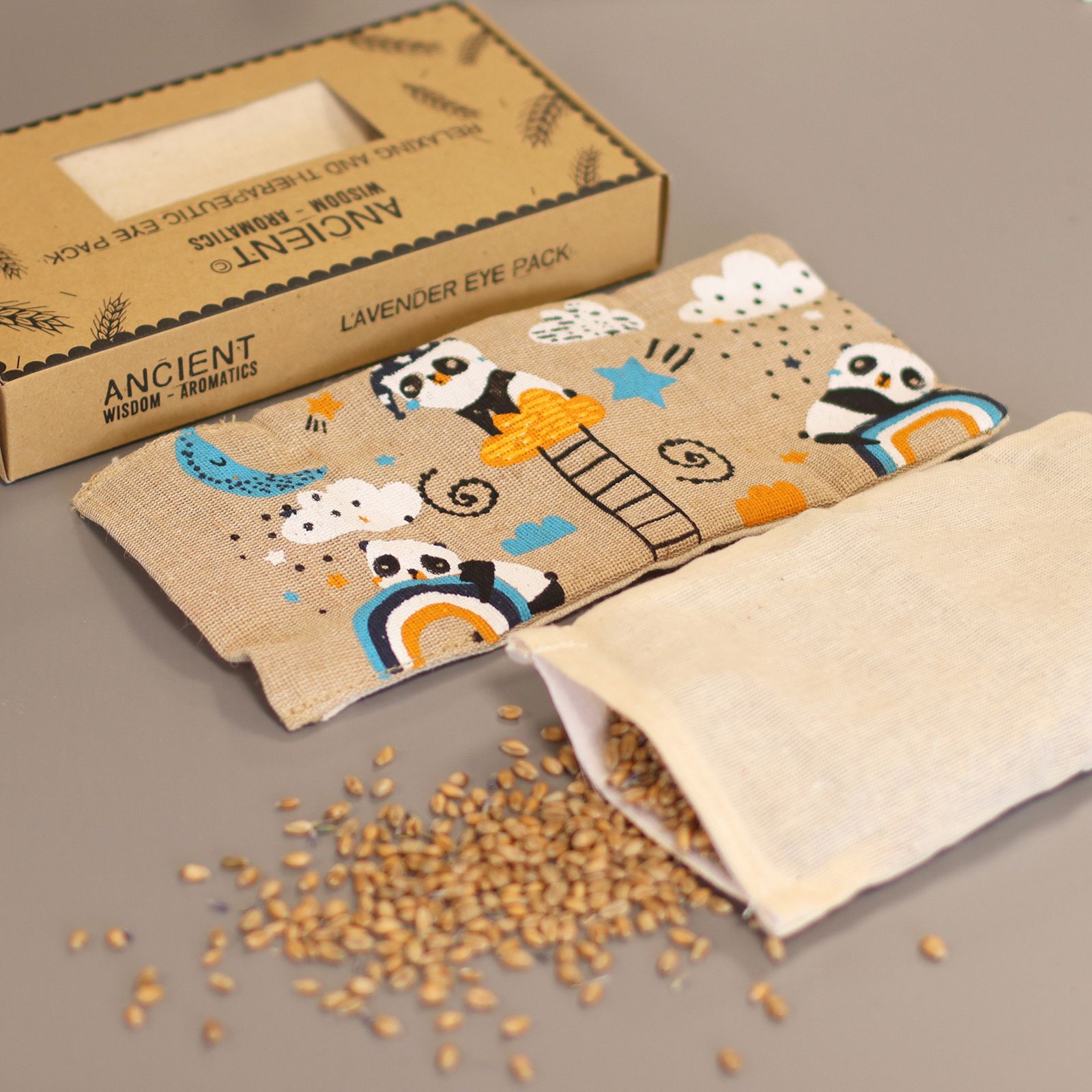 Massage-Accessoire – Augenkissen mit Lavendel aus Baumwolle und Jute in Geschenkbox – Sleepy Panda – Bild 6