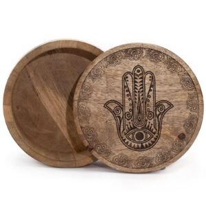 Aufbewahrungsbox – groß, rund 17,5 × 7,5 cm – Hamsa schwarz graviert
