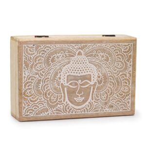 Aufbewahrungsbox – groß, rechteckig 21,5 × 14 × 6,3 cm – Buddha-Gesicht weiß lasiert