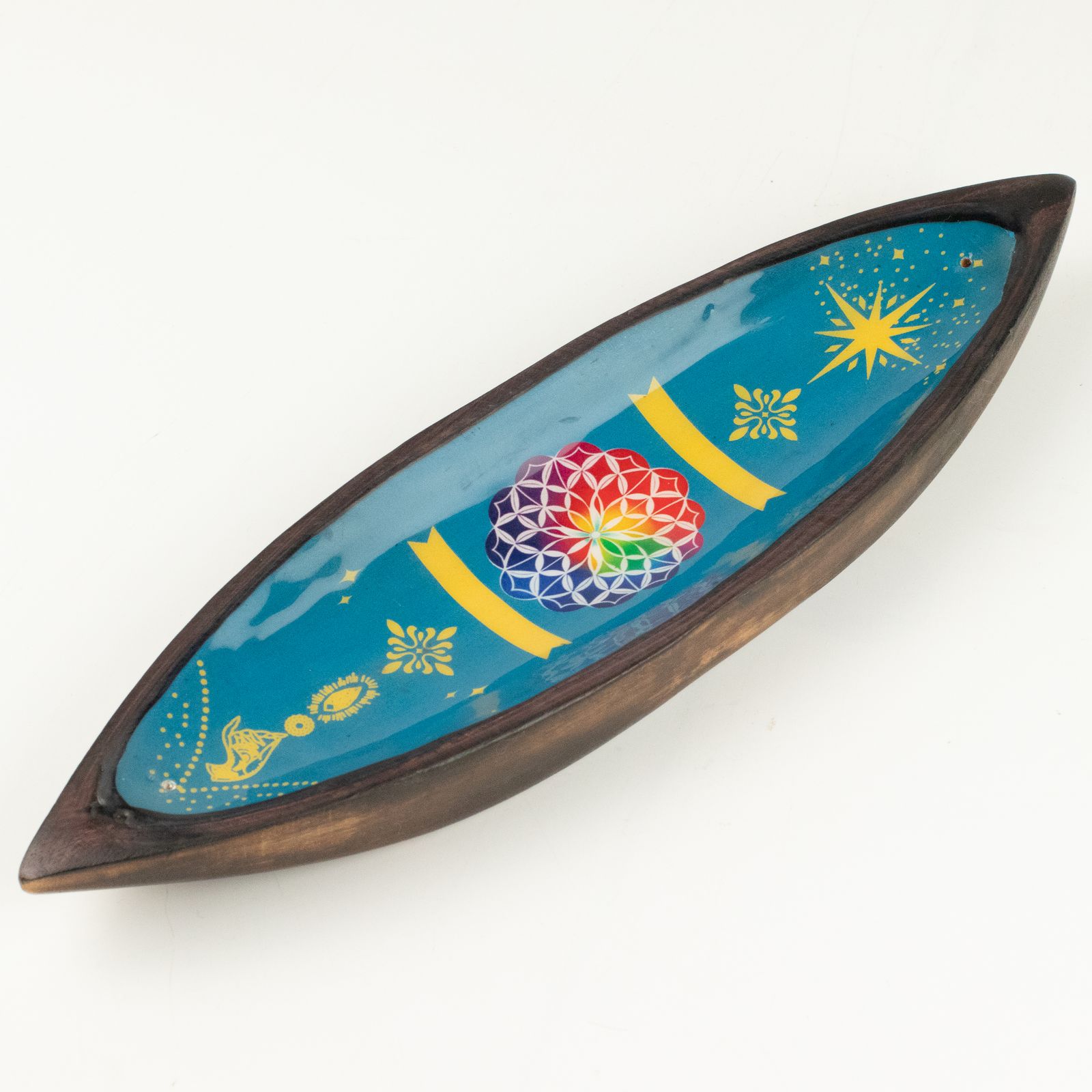 Räucherhalter – Emaille Schale – Mangoholz – Mandala – Bild 4