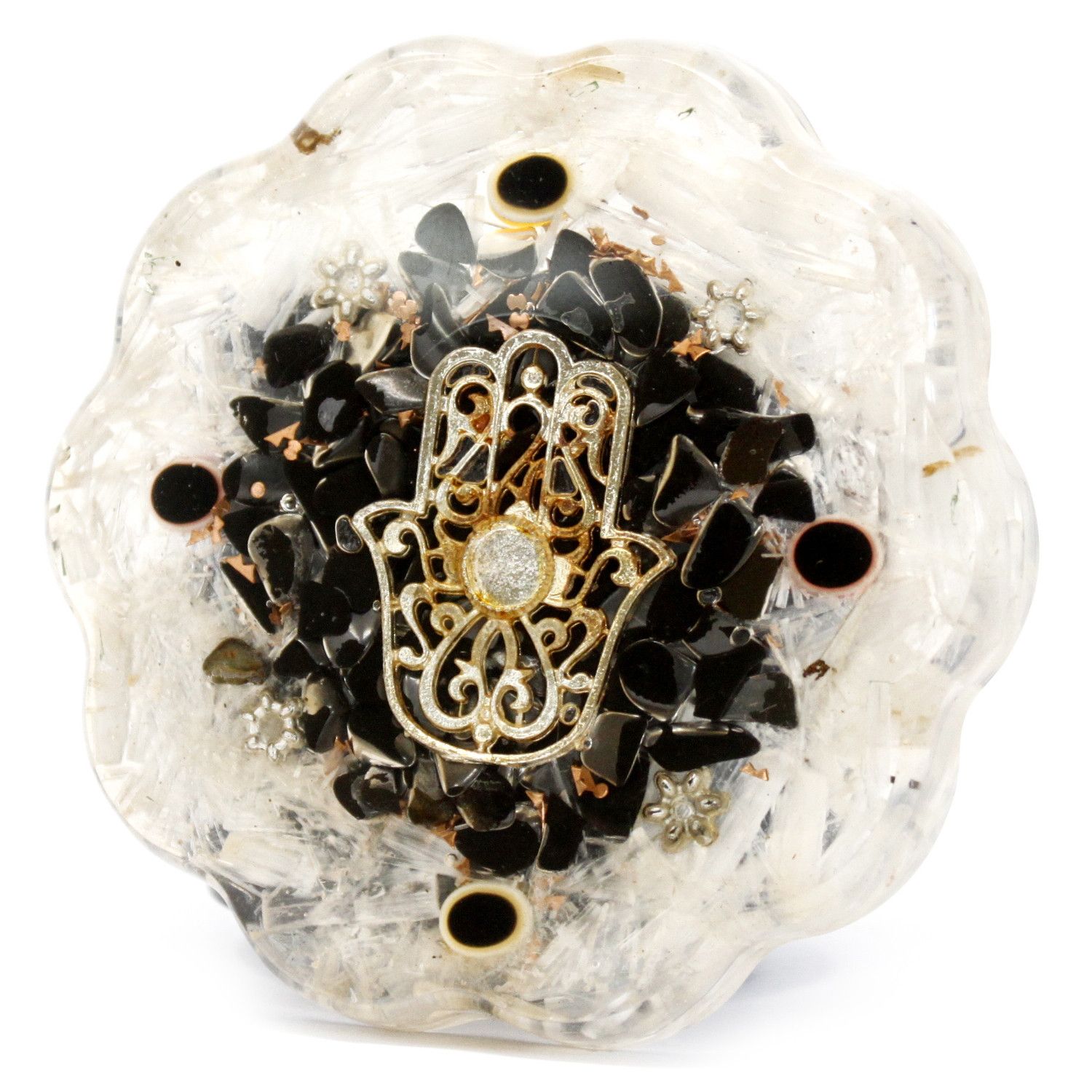 Orgonit-Tischobjekt – Hamsa mit Sellonite – Mittel – Bild 3