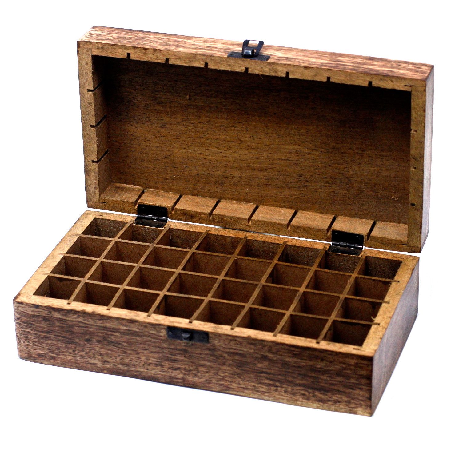 Aromatherapie-Ölbox aus Mangoholz – 32 Flaschenplätze – Blumenmotiv – Bild 3