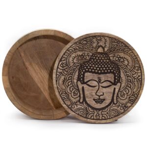 Aufbewahrungsbox – groß, rund 17,5 × 7,5 cm – Buddha-Gesicht schwarz graviert