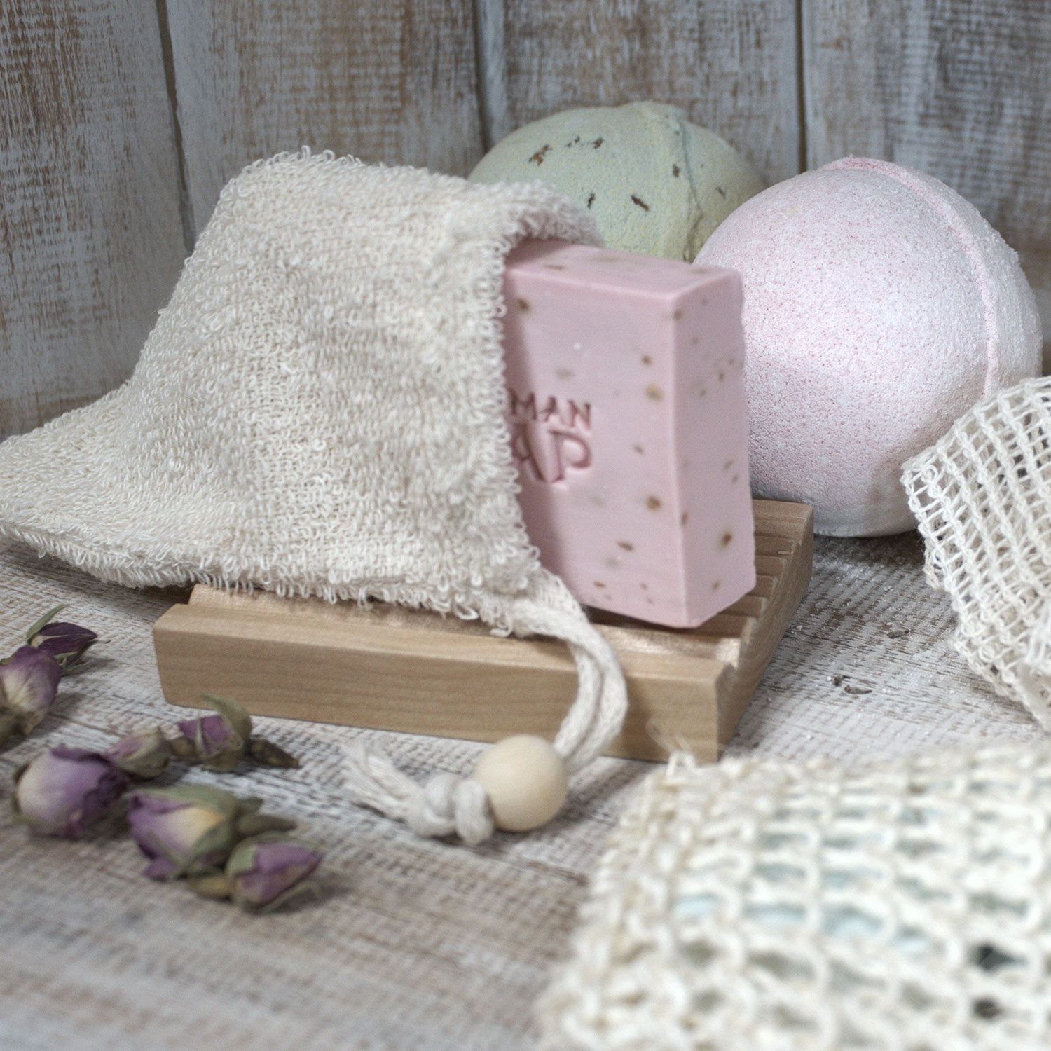 Badezubehör – Natur Seife Beutel – verwaschen Jute – Bild 4