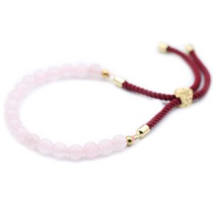 18K vergoldet Edelstein Bordeaux Schnur Armband – Rosenquarz