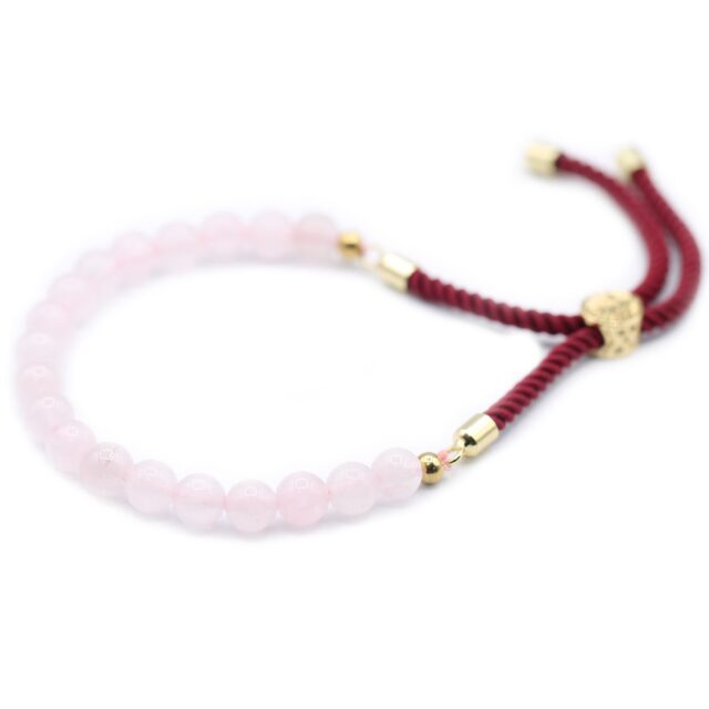 18K vergoldet Edelstein Bordeaux String Armband – Rosenquarz