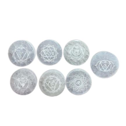 Chakra 7er-Set Selenit-Ladeplatten