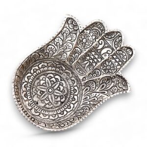 Räucherhalter – poliert Aluminium groß Hamsa 18x13 cm