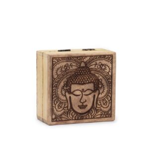 Aufbewahrungsbox – klein, quadratisch 10 × 10 × 4,2 cm – Buddha-Gesicht schwarz graviert