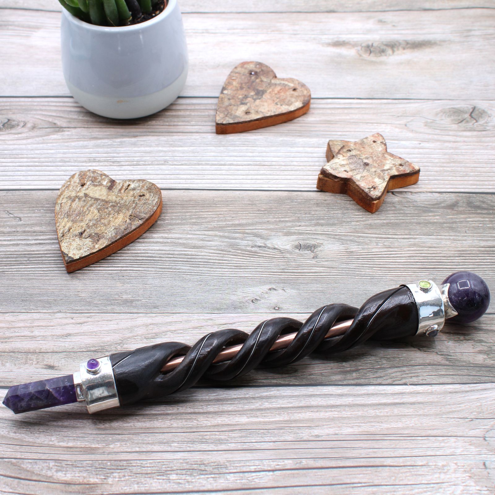 Spiralverzierter Kristallstab – Kupfer Pipe Amethyst – Bild 2