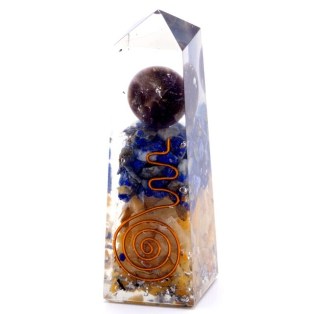 Orgonit Obelisk Kraft Spitze Kupfer, Lapislazuli und Gelb Aventurin – 90x25 mm