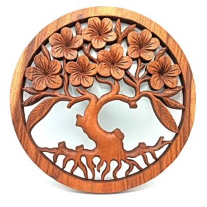 Holz-Wandbild „Lebensbaum mit Frangipani“ – 40 cm