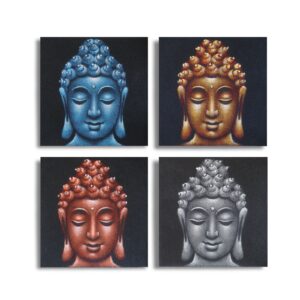 Bilder-Set mit Buddha-Köpfen und Sanddetails – 4-teilig 40 × 40 cm
