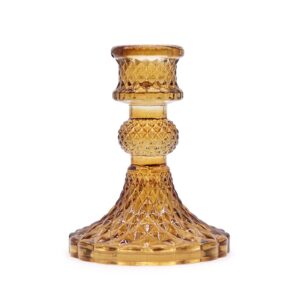 Kerzenhalter – Set mit 2 Vintage Stabkerze – Antik Amber
