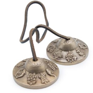 Hochwertiges Messing Tibetische Tingsha-Zimbeln – Glücks Symbole – ca. 6 cm (155 g)