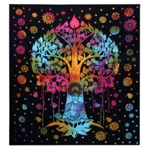 Baumwolltuch als Tagesdecke oder Wandbehang – Einzelgröße – Bodhi-Baum