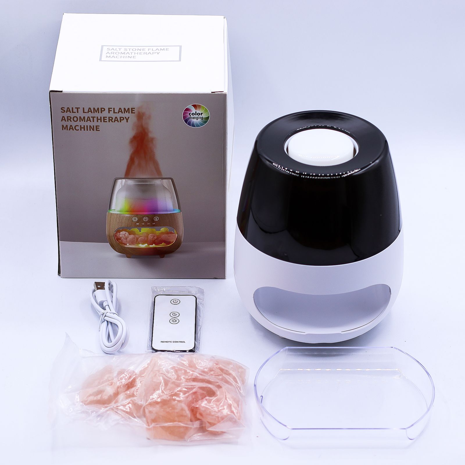 Aroma-Diffuser mit Salzsteinen – Weiß, USB, Flammeneffekt & Timer – Bild 3