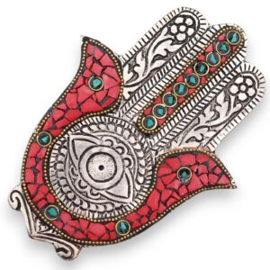 Räucherhalter – Rot & Grün Klein Hamsa 13x5.5 cm