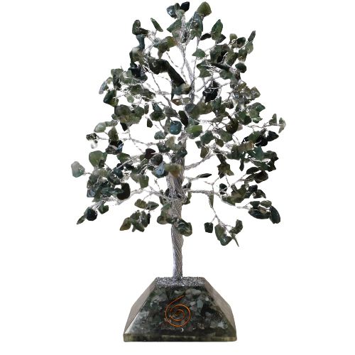 Edelsteinbaum mit Orgonit-Sockel – 320 Steine – Moosachat – Bild 2