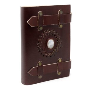 Leder Mondstein mit Riemen Notizbuch 15x10 cm